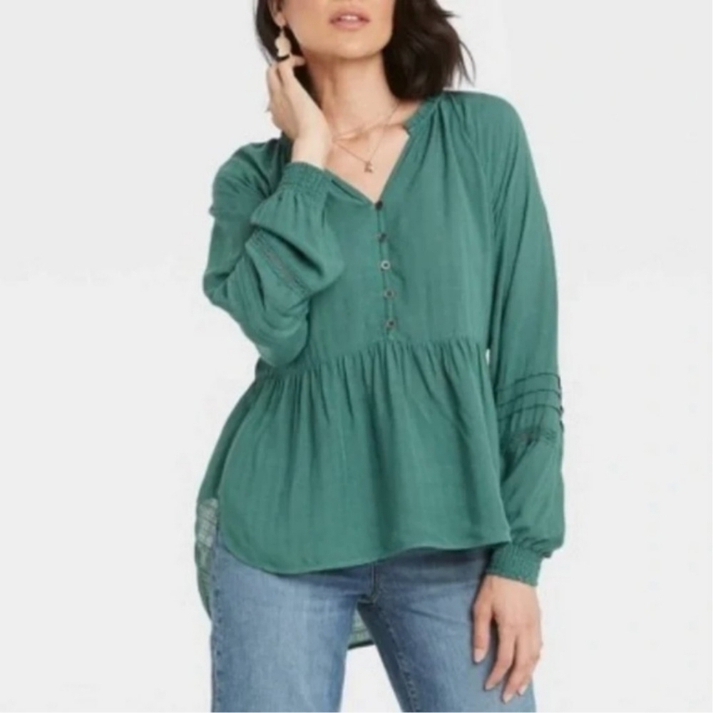 NWT Knox Rose Long Sleeve Button-Front Peasant Blouse Women's Plus Size XXL New